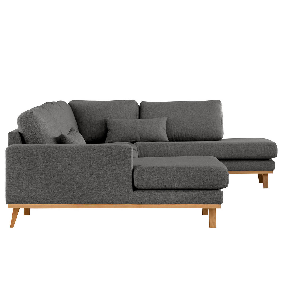 WOHNLANDSCHAFT mit Longchair - Dunkelgrau/Buchefarben, Buchenholz/Textil (371/81/219cm) - home24