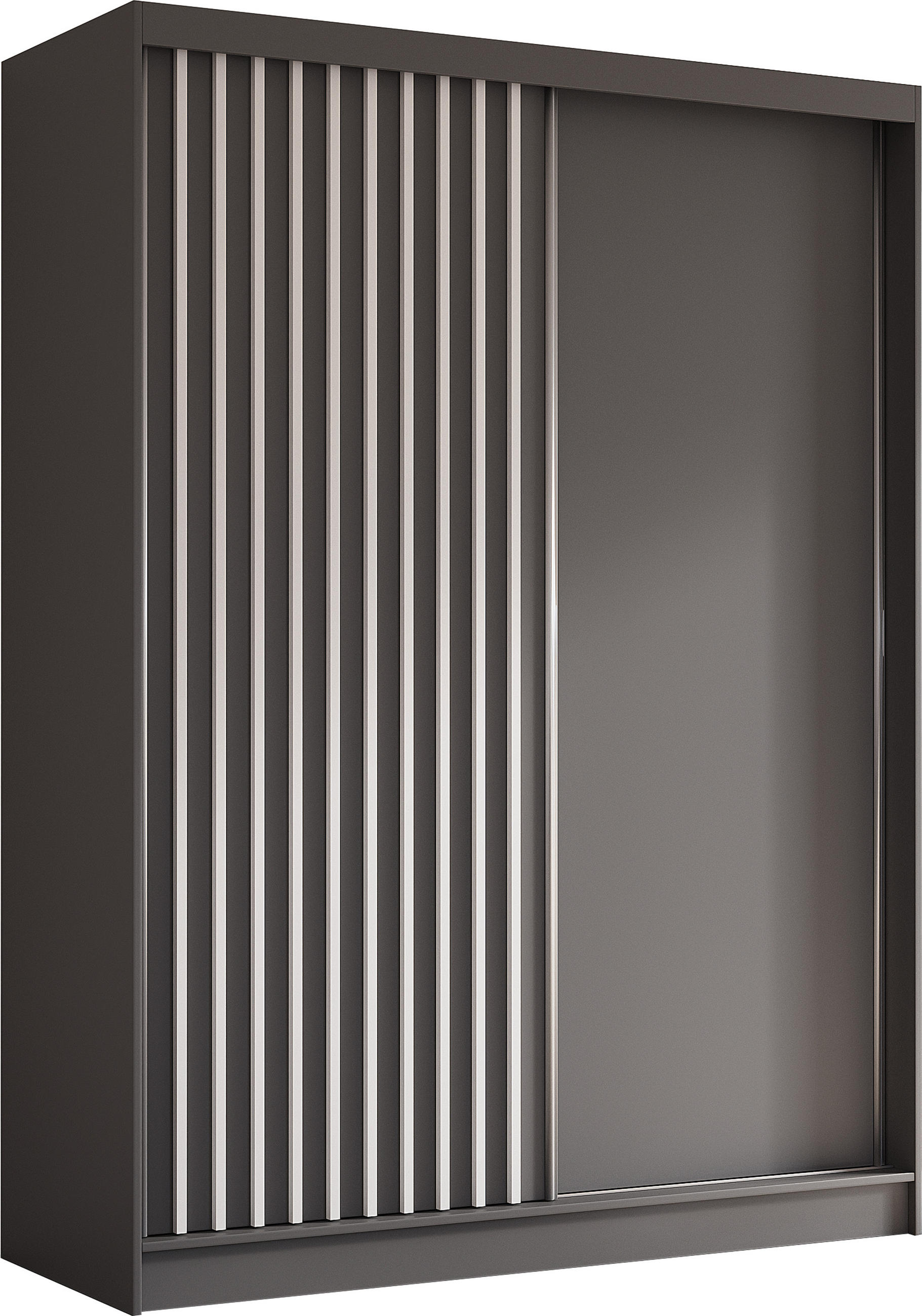 SCHWEBETÜRENSCHRANK Cabinio Grau Weiß 160/216/61 cm – Modern, mit Lamellen - Weiß/Grau, Holzwerkstoff/Kunststoff (160/216.1/61cm) - AX Living