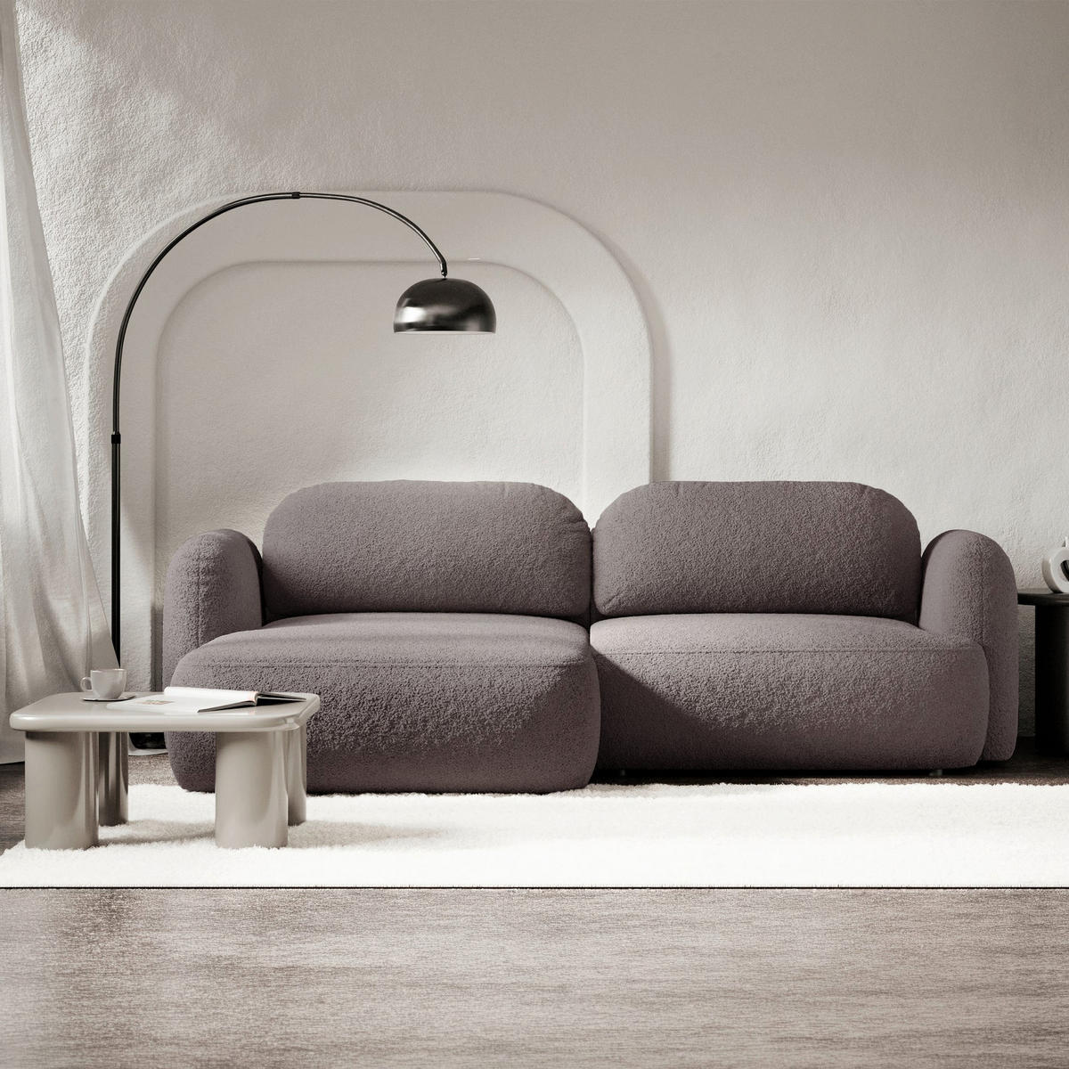 ECKSOFA Tvoya Graubraun Bouclé - Graubraun/Schwarz, Kunststoff/Textil (267/175cm) - Selsey