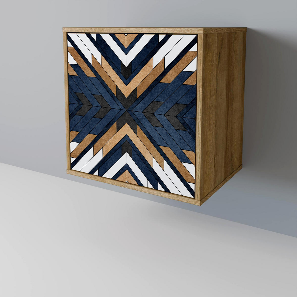SIDEBOARD ARTFUL GEOMETRY, Eichefarben, 57,5x42x72,5 cm, Schwarze Metallfüße - Eichefarben/Multicolor, Holzwerkstoff/Metall (57.5/72.5/42cm) - SpaceRebels