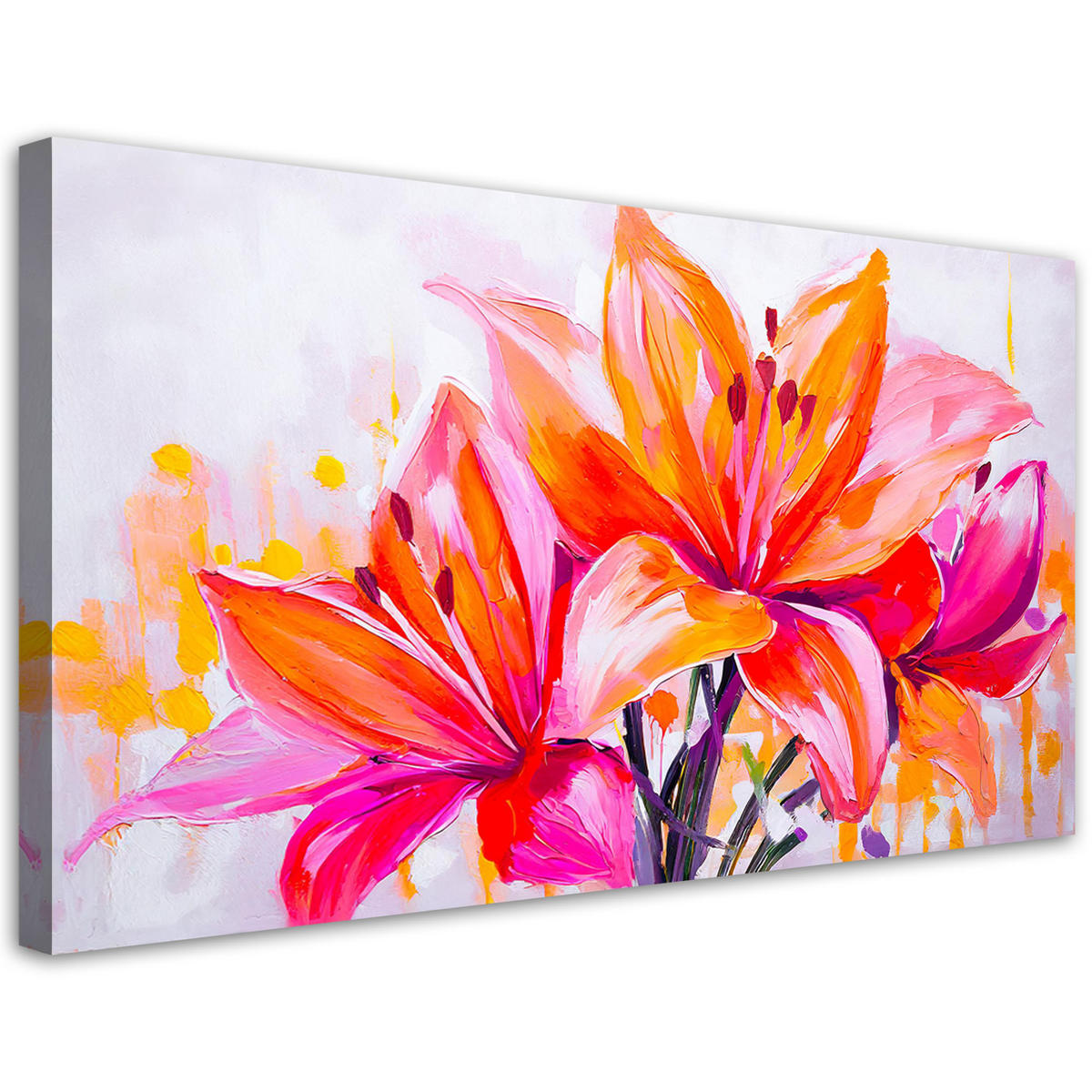 LEINWANDBILD Lilienblumen Aquarell 120x60cm - Multicolor, Textil (120/60cm) - Feeby