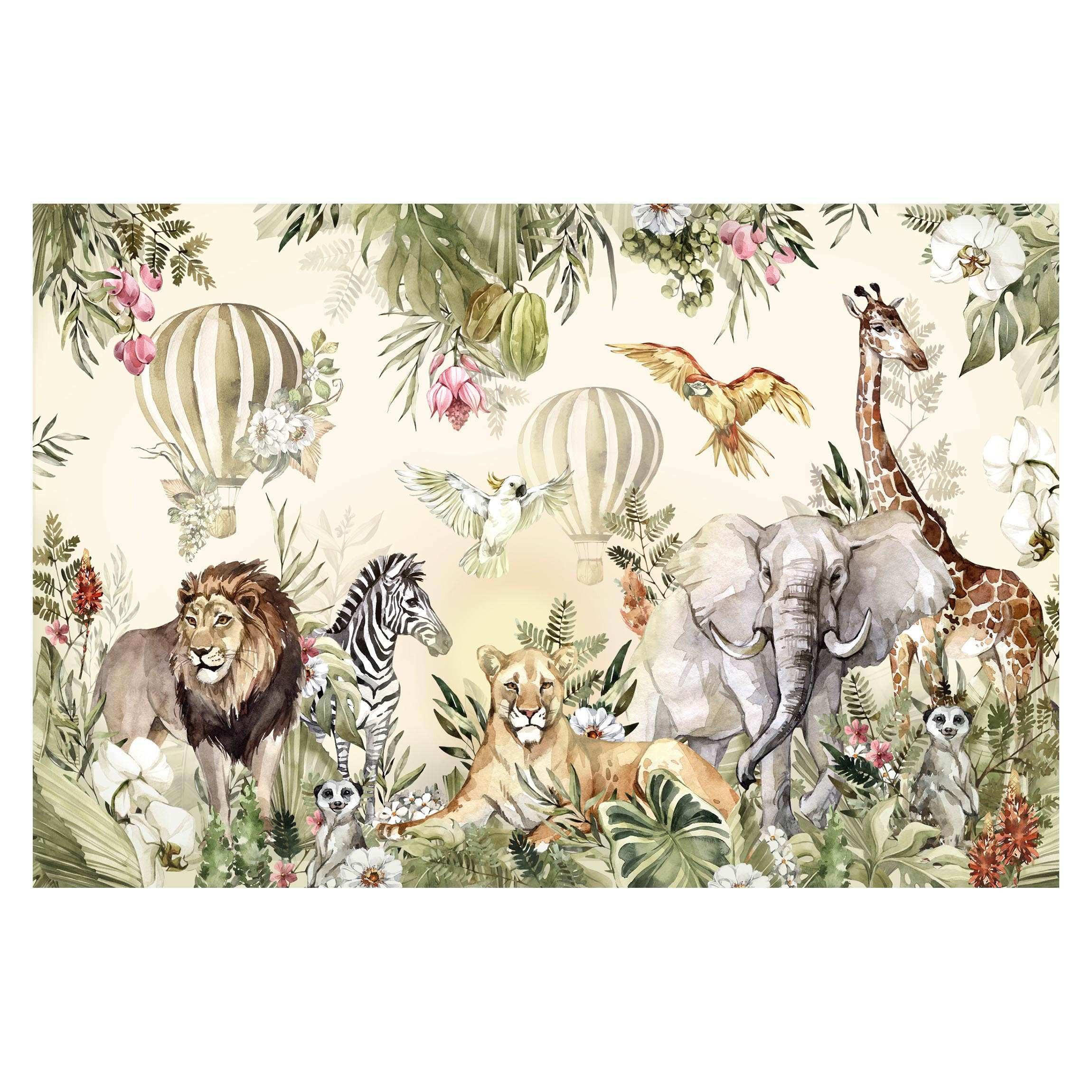 FOTOTAPETE Aquarell Savannen Tiere 432/290 cm - Multicolor, Papier (432/290cm) - Bilderwelten