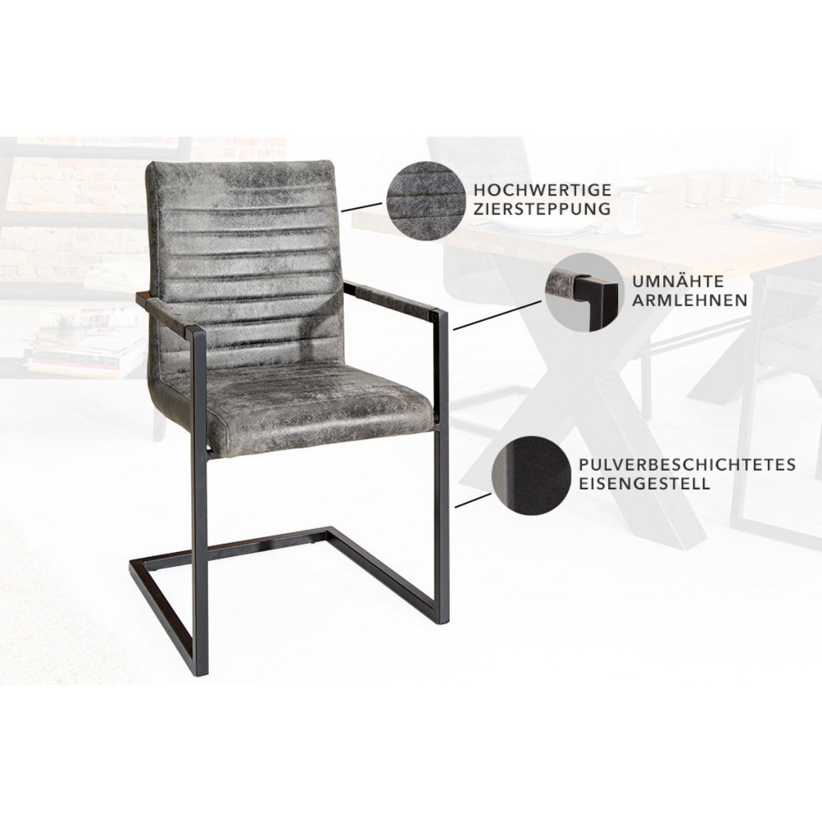 STUHL LOFT Microfaser Grau - Grau, Textil (54/91/55cm) - riess-ambiente