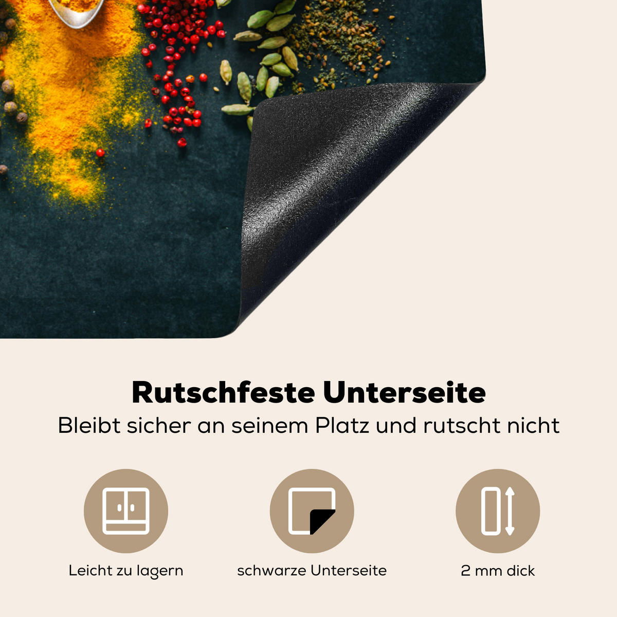 HERDABDECKPLATTE Kräuter - Gewürze - Löffel Ceranfeldabdeckung 78x52 cm - Multicolor, Kunststoff (78/52/0.2cm) - MuchoWow