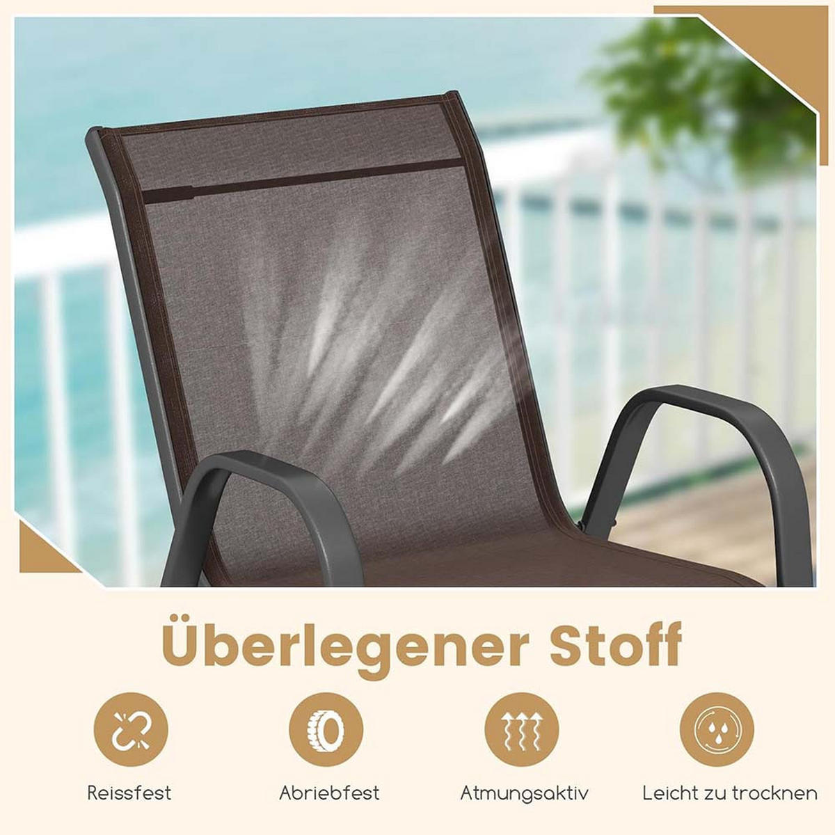 GARTENSTÜHLE Braun(4-teilig) - Braun, Metall (70/84/56cm) - COSTWAY