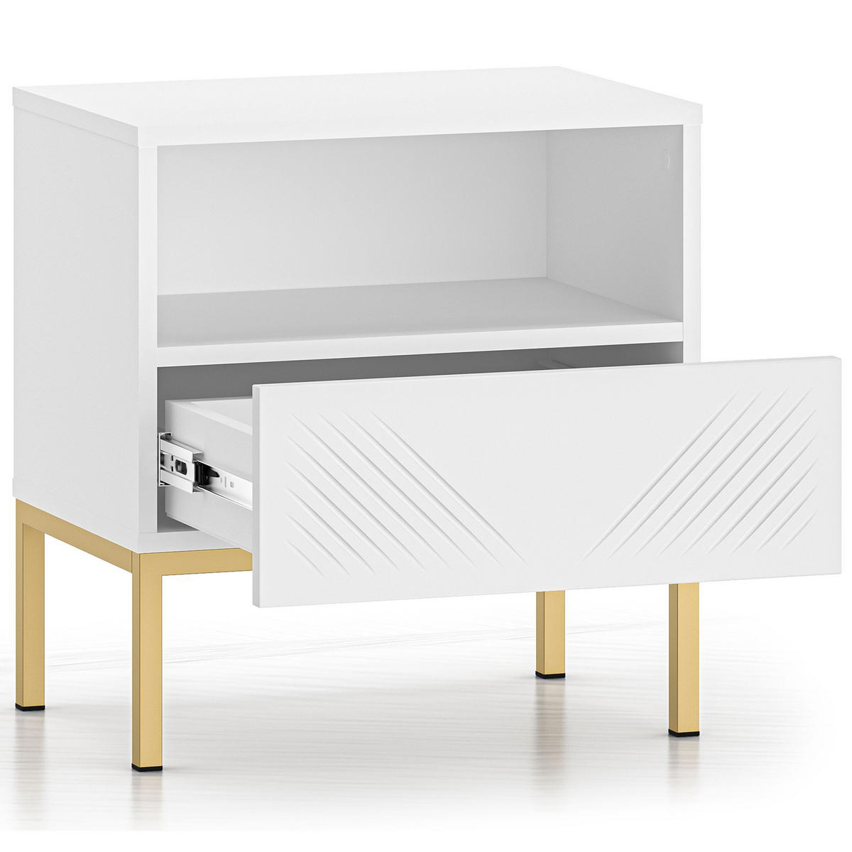 NACHTTISCH NEBRO,Weiß/Goldfarben - Goldfarben/Weiß, Holzwerkstoff (50/53/34cm) - KONSIMO®