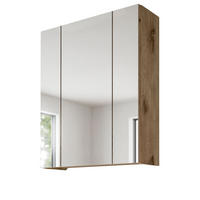 SPIEGELSCHRANK Eiche Nox, Badschrank Spiegel 3-türig / 3D, 9 Fächer 60 x 70 cm - Eichefarben, Glas/Holzwerkstoff (60/70/18cm) - Inn.Furn