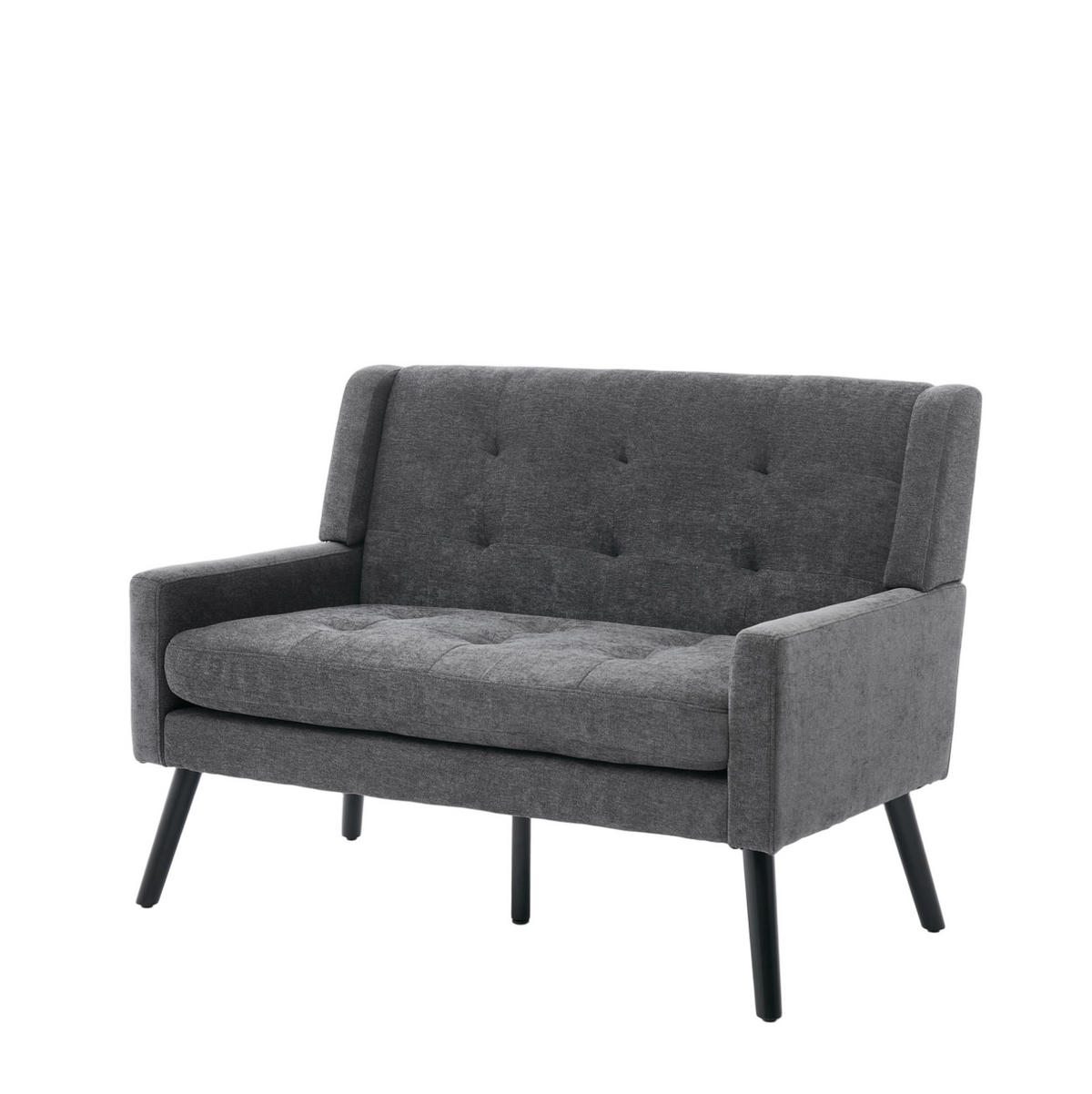 SITZBANK 2-Sitzer Leinenpolster mit Knopfsteppung, Massivholzbeinen 119/75/88 cm Dunkelgrau - Dunkelgrau, Textil (75/88/119cm) - Redom