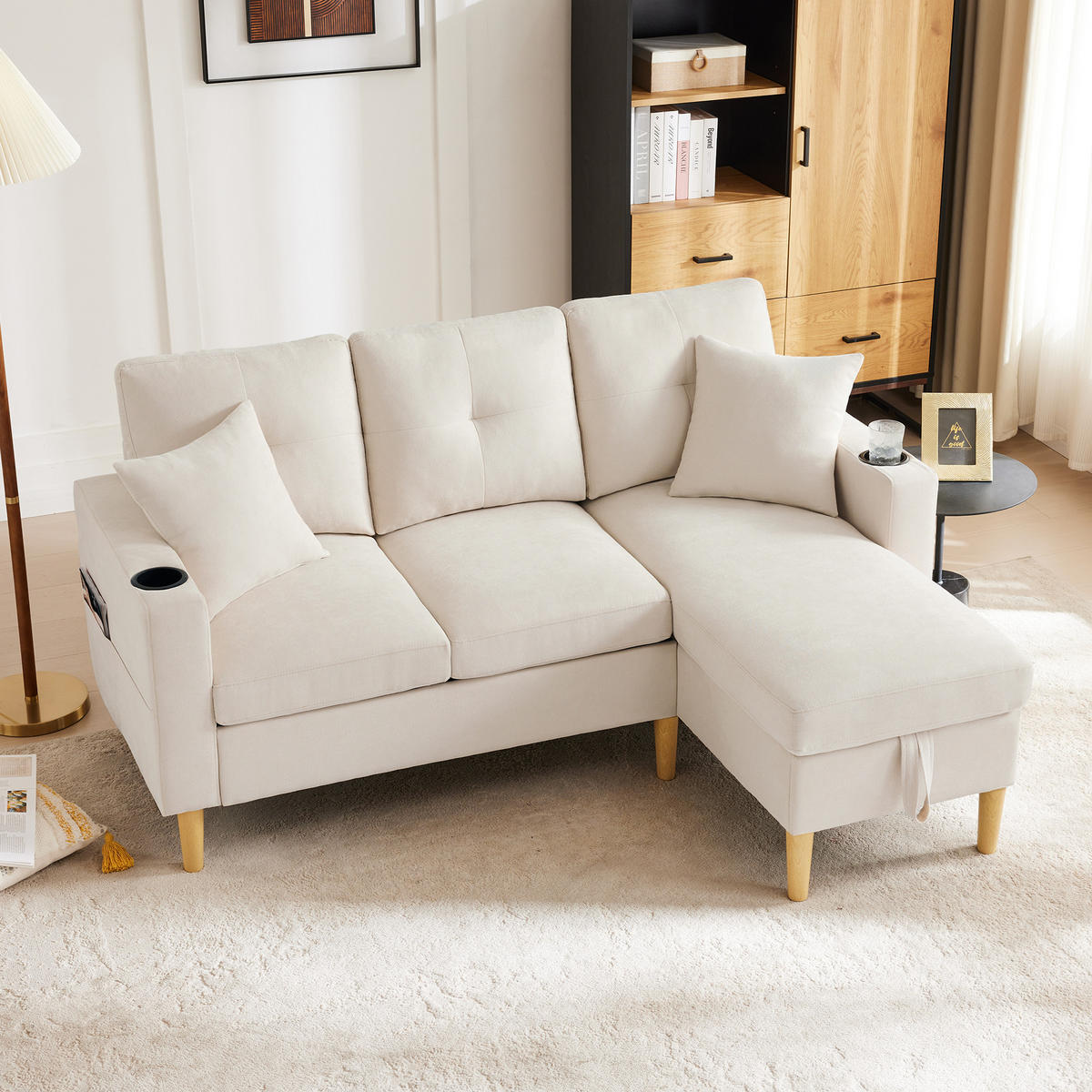 ECKSOFA 175/129/90 cm Beige - Beige, Textil (129/175cm)