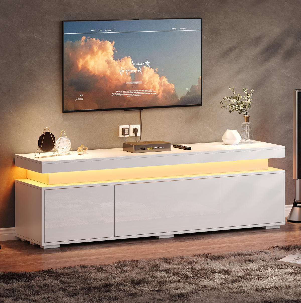 TV-LOWBOARD 150/35/43 cm Weiß aus Spanplatte mit LED-Beleuchtung - Weiß, Holzwerkstoff (150/43/35cm) - OKWISH