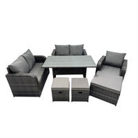 Gartenmöbelset mit Esstisch,Hockern Polyrattan Dunkelgrau 8-Sitzer - Dunkelgrau/Grau, Glas/Kunststoff - Fimous