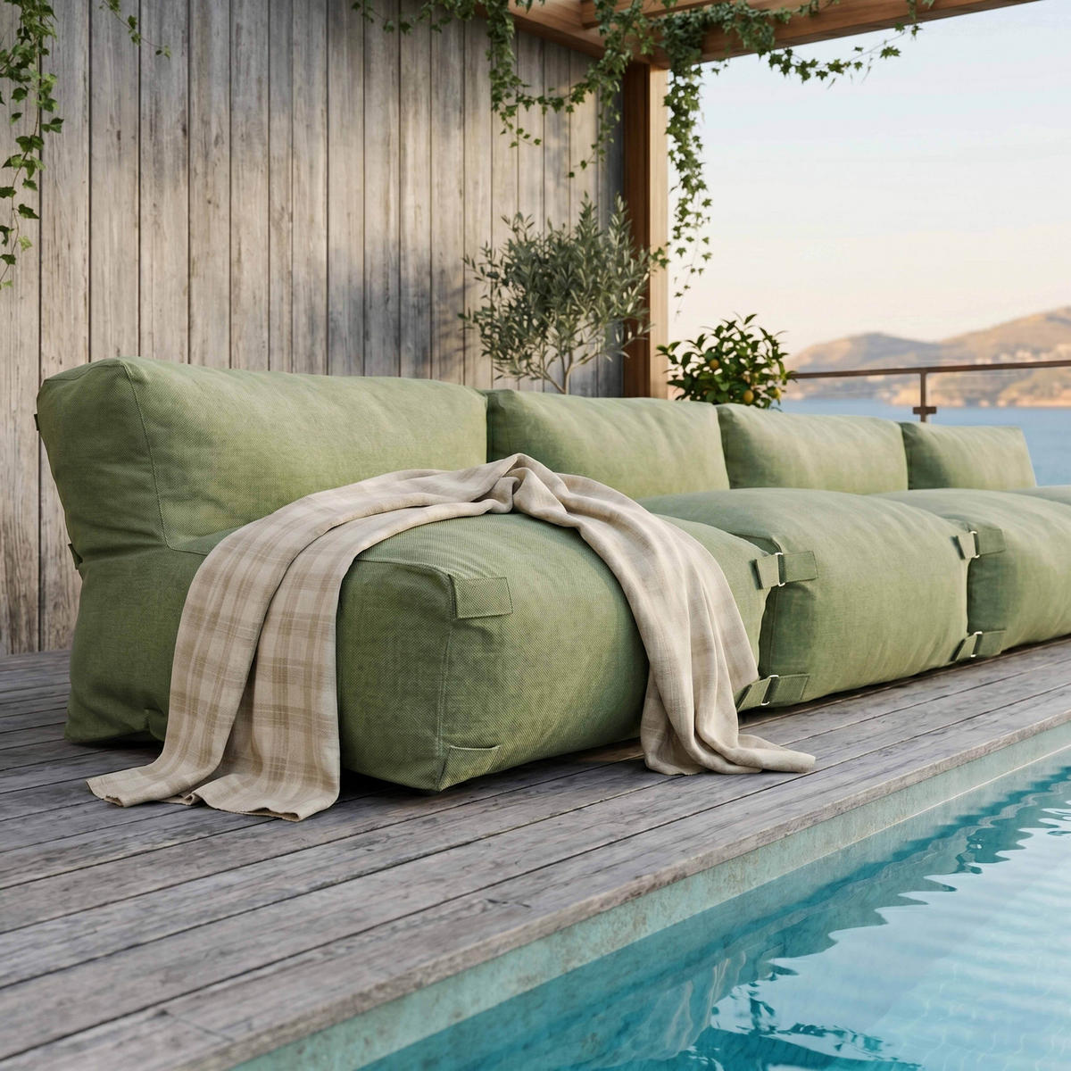 GARTENSOFA mit 4 Sitzplätzen, Kaktusgrünen - Grün, Textil - Oviala