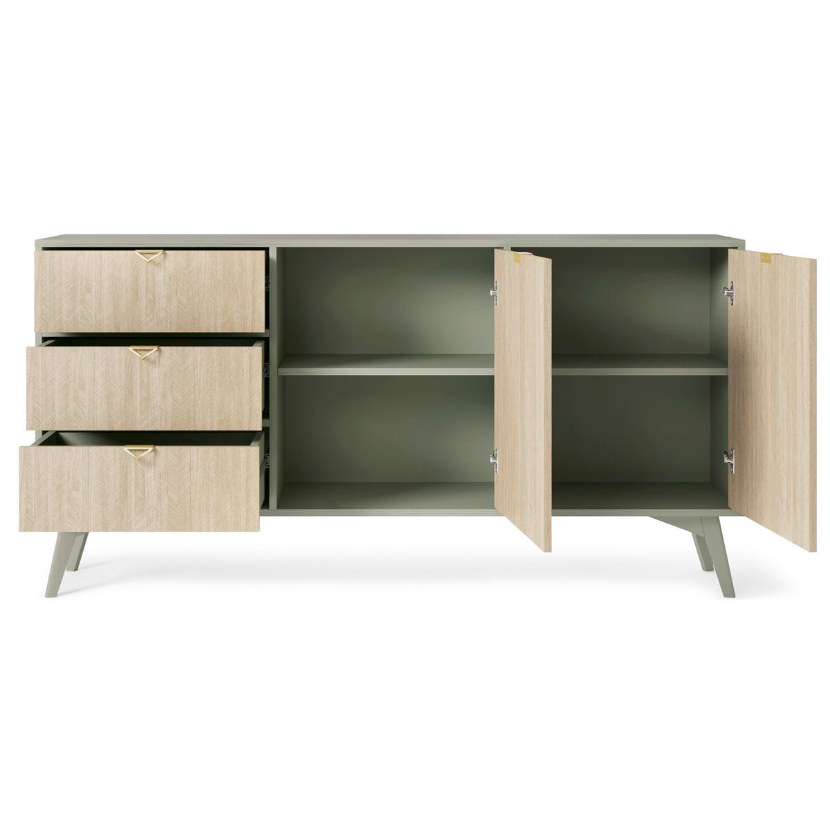 SIDEBOARD TOFINO KOM2-2D3S Holzbeine Eukalyptus - Eichefarben/Eukalyptusholzfarben, Holz/Holzwerkstoff (158/80/38cm) - Komodee
