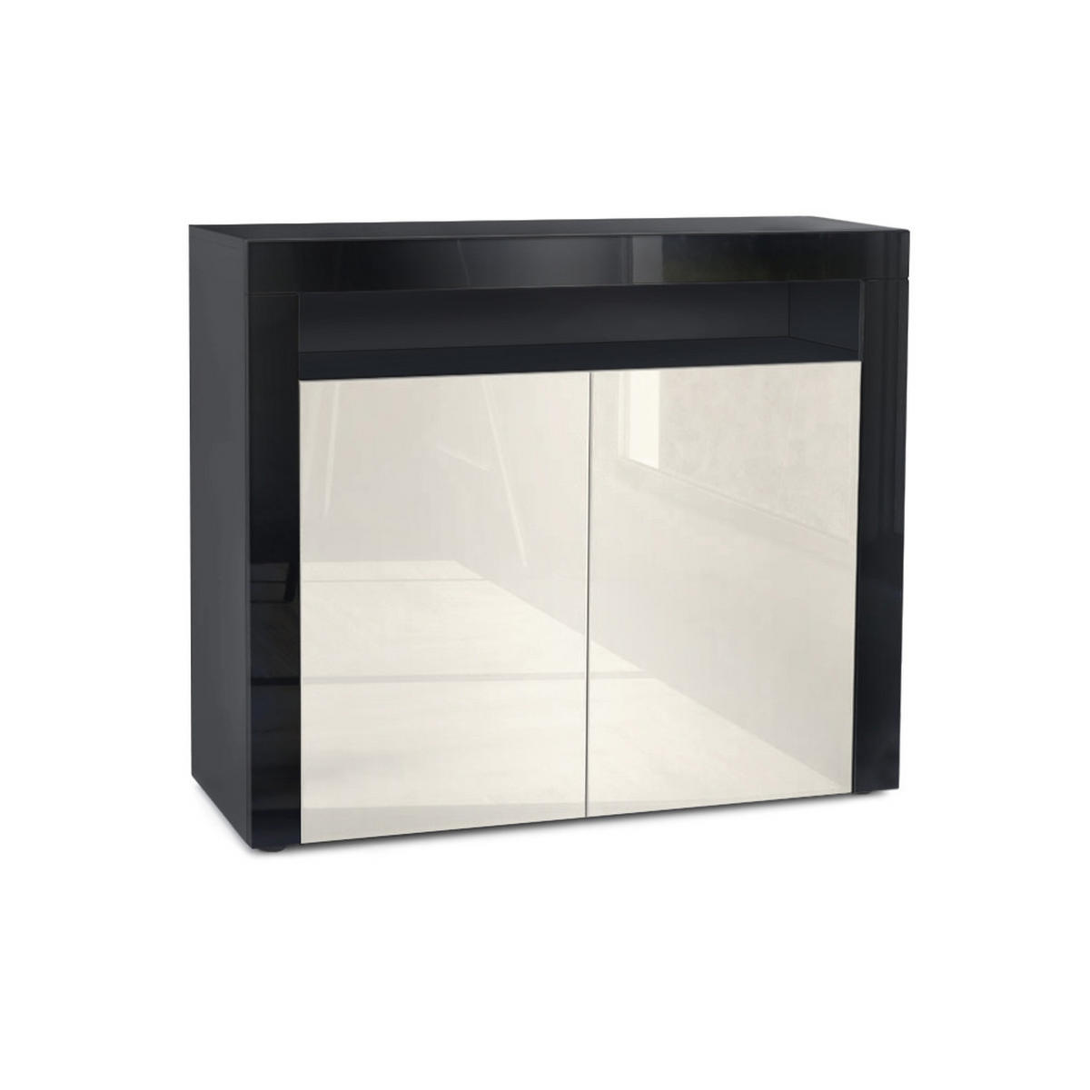 KOMMODE Valencia Creme Hochglanz / Schwarz Hochglanz - Creme, Holzwerkstoff (108/92/40cm) - Vladon