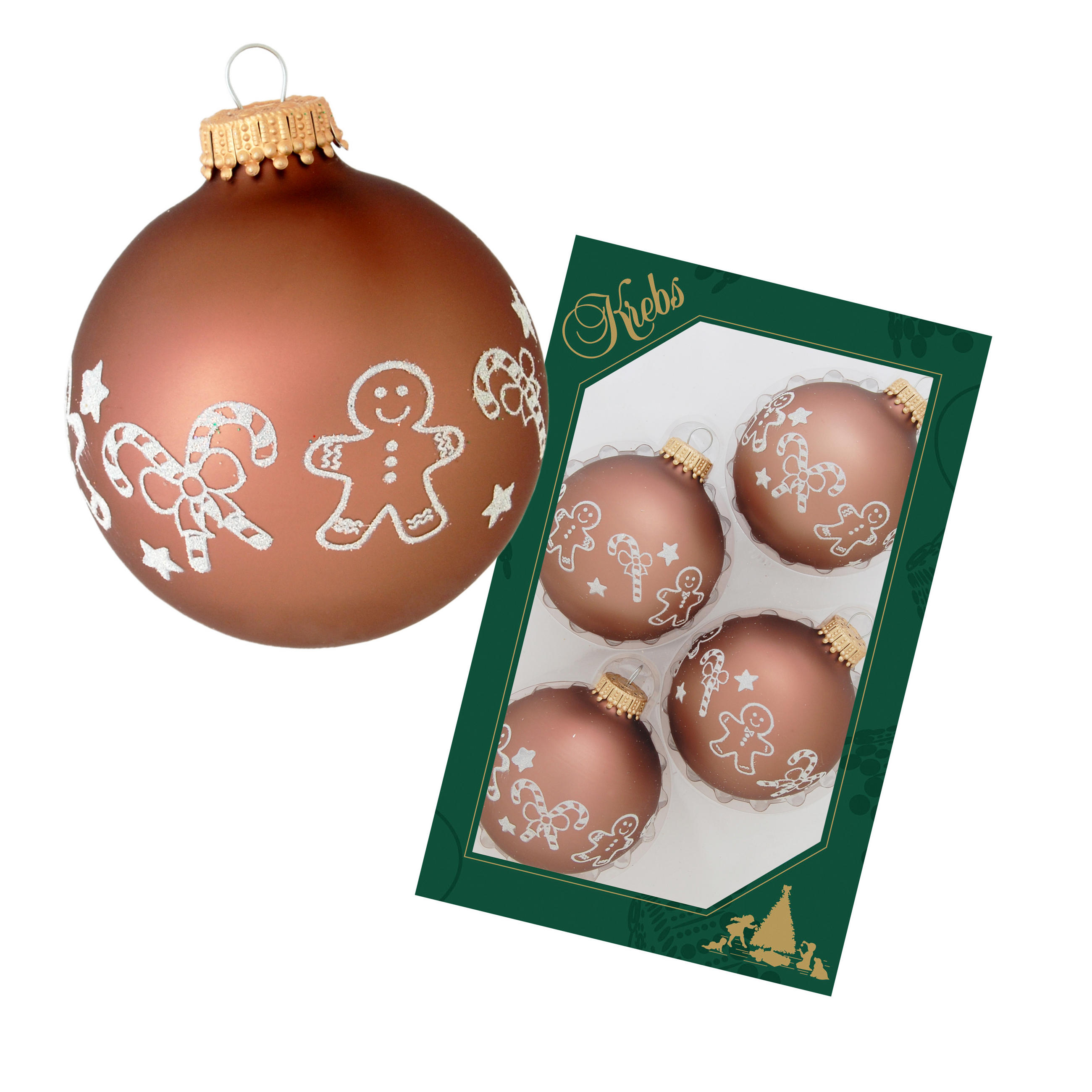 CHRISTBAUMKUGELN Lustige Lebkuchen Braun 7cm (Glas / 4 Stk.) - Braun, Glas (7/7/7cm) - Krebs Glas Lauscha