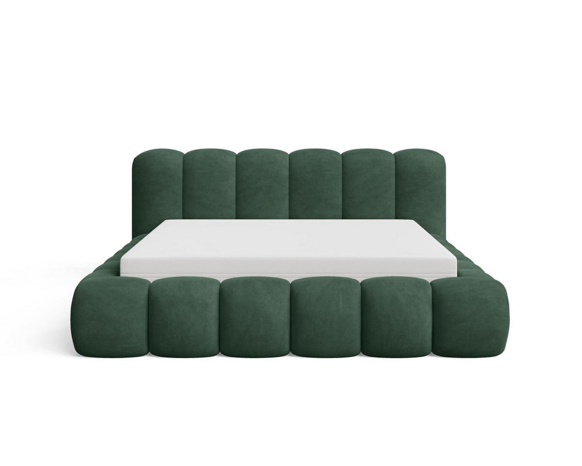 POLSTERBETT 140x200 mit Bettkasten, Lattenrost und Kopfteil, Velluto-Samt Stoffbezug Grün - Grün, Holz (140/200cm) - Chilly