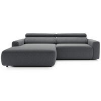 ECKSOFA Fando mit Schlaffunktion, L-Form, 4-Sitzer 252 cm, links Flechtstoff Grau - Schwarz/Grau, Holz/Kunststoff (252/182cm) - Selsey