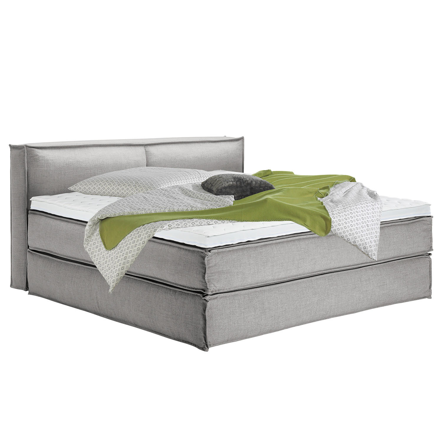 BOXSPRINGBETT mit Kopfteil - Premium - Grau, Textil (200/220cm) - home24