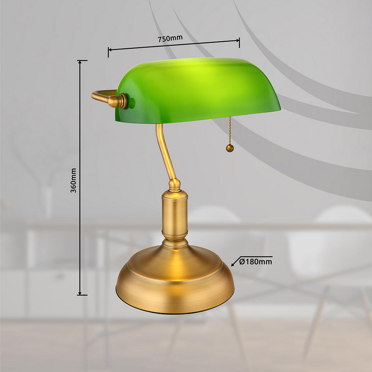 TISCHLEUCHTE Antique Messing Grün - Messingfarben, Glas (26.5/18/36cm) - Globo Lighting