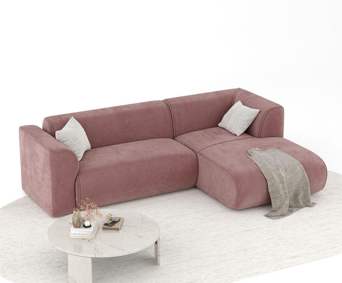ECKSOFA Melani Rosa Samtstoff - Rechts Seite - Pink/Schwarz, Holz/Holzwerkstoff (162/256cm) - Maison de Reve
