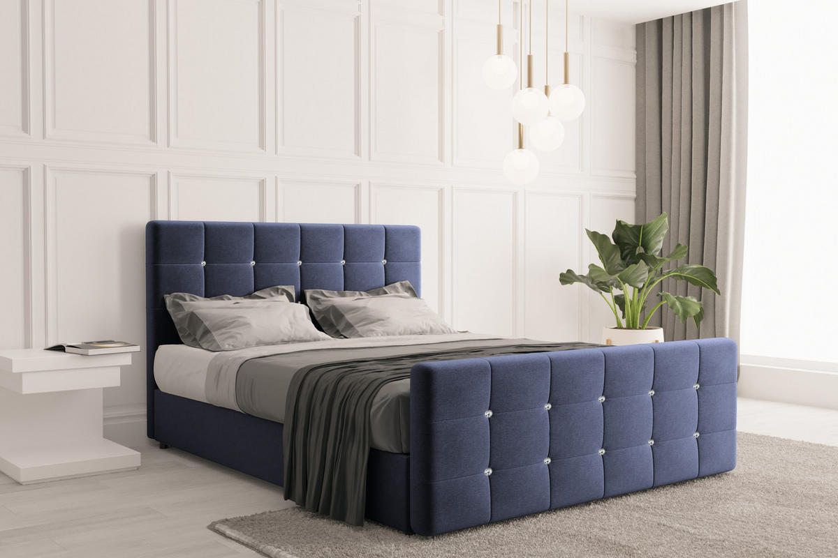 BOXBETT Mit Bettkasten Und Matratze Topper ROMA 180x200 cm Dunkelblau H3-Bonell - Dunkelblau, Holz/Holzwerkstoff (180/200cm) - Kaiser Möbel