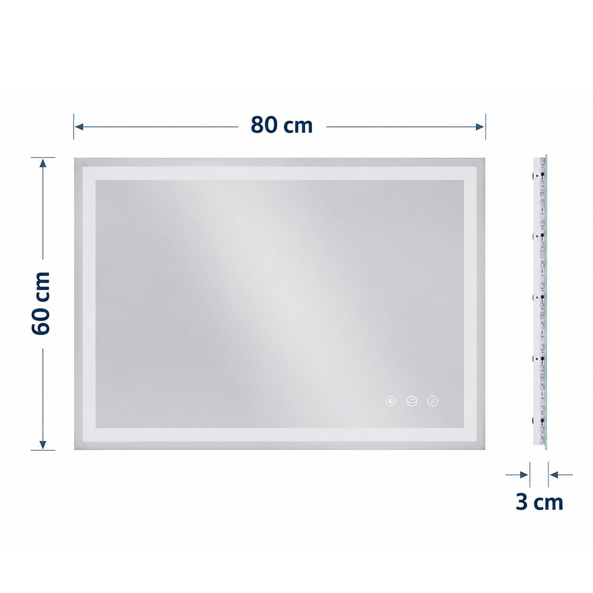 BADSPIEGEL Silber LED RGB Hintergrundbeleuchtung Touch Anti-Beschlag 60x80 cm - Transparent, Glas/Holzwerkstoff (80/60/3cm) - Relaxdays