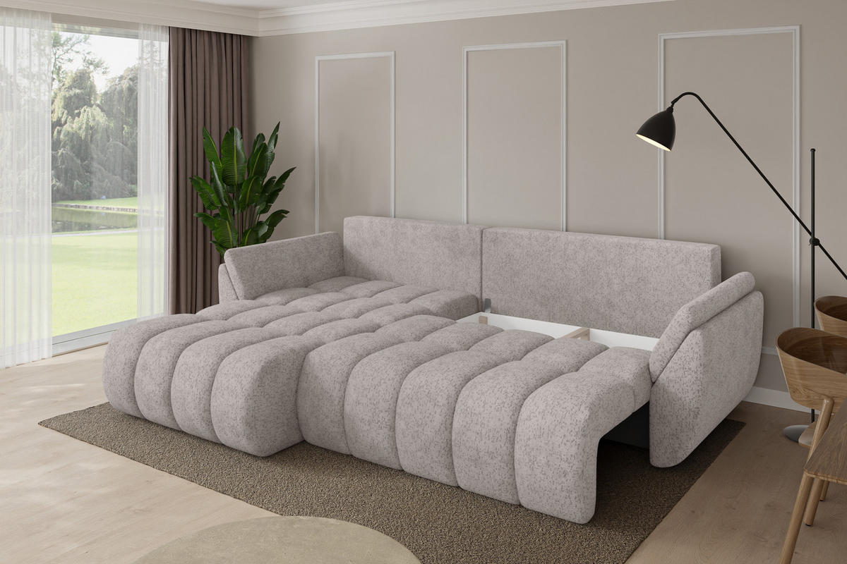 ROHOVÁ SEDAČKA s funkcí spaní, otoman vlevo TOKO-L-v1 277x194x86 světle šedá velur - černá/světle šedá, kompozitní dřevo/textil (277/194cm) - ALTDECOR