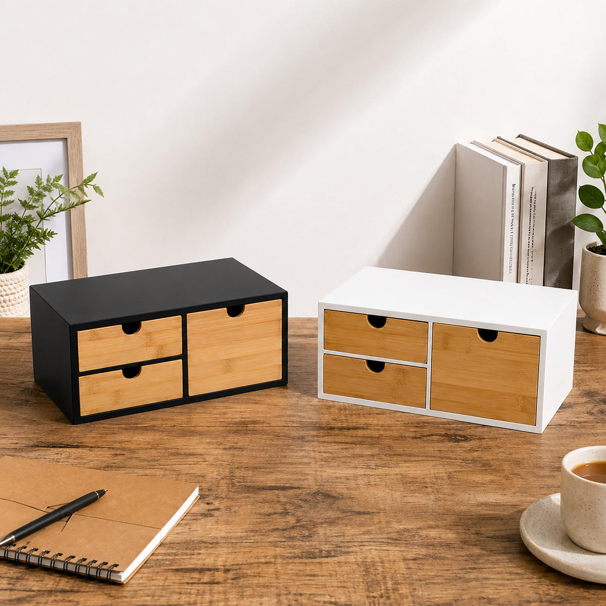 SCHUBLADENBOX Schwarz 3 Schubladen Bambus - Multicolor, Holz/Holzwerkstoff (21/33/13.5cm) - Relaxdays