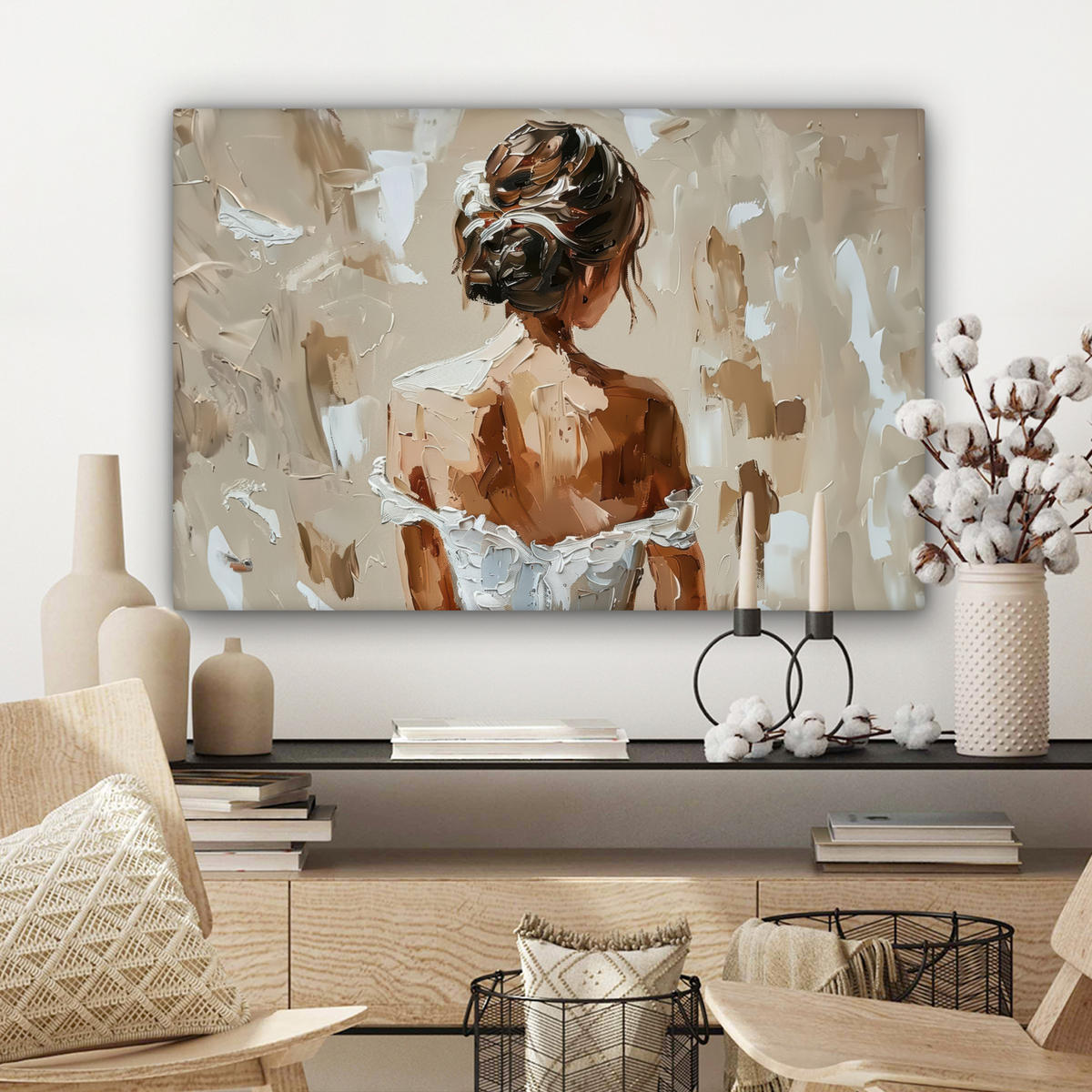 LEINWANDBILD - Frau - Farbe - Abstrakt - Beige - Modern - 90x60 - Deko Wohnzimmer - Sandfarben, Textil (90/60cm) - MuchoWow