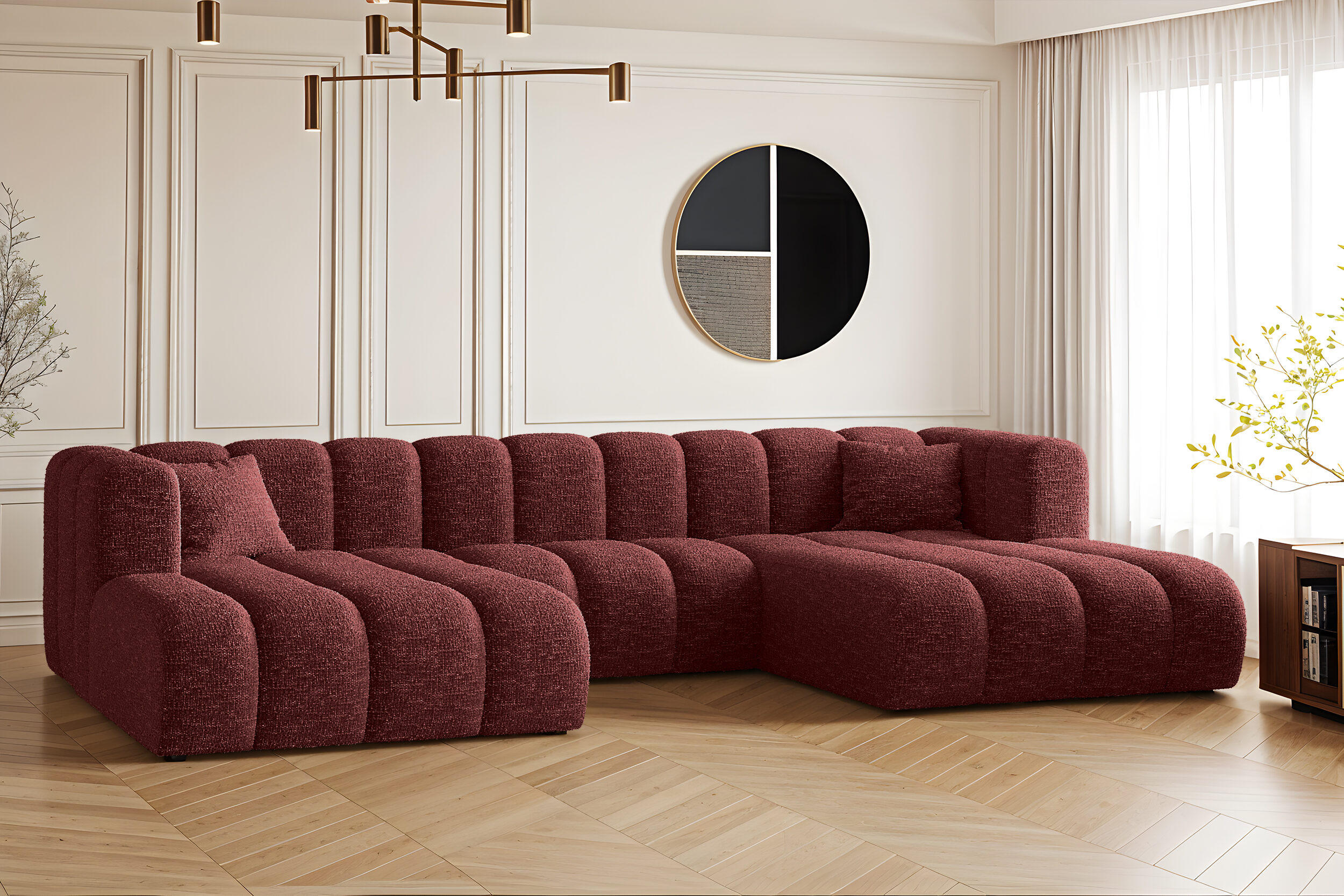 ECKSOFA U-form Grand modular stoff Haga Rotwein - Rot, Holz (317/179cm) - Kaiser Möbel
