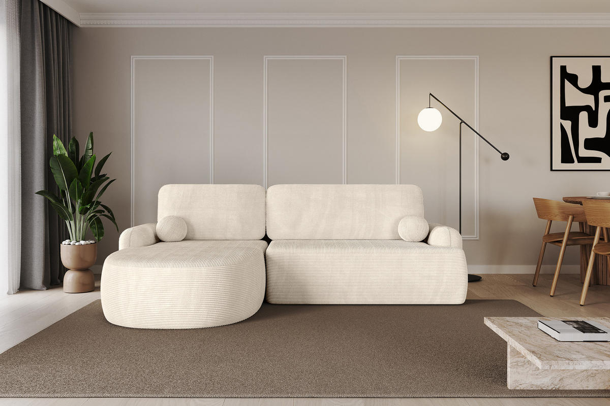 ECKSOFA mit Schlaffunktion und Bettkasten LIRA-L - 264x172x89 Beige - Beige, Holzwerkstoff/Textil (264/172cm) - ALTDECOR