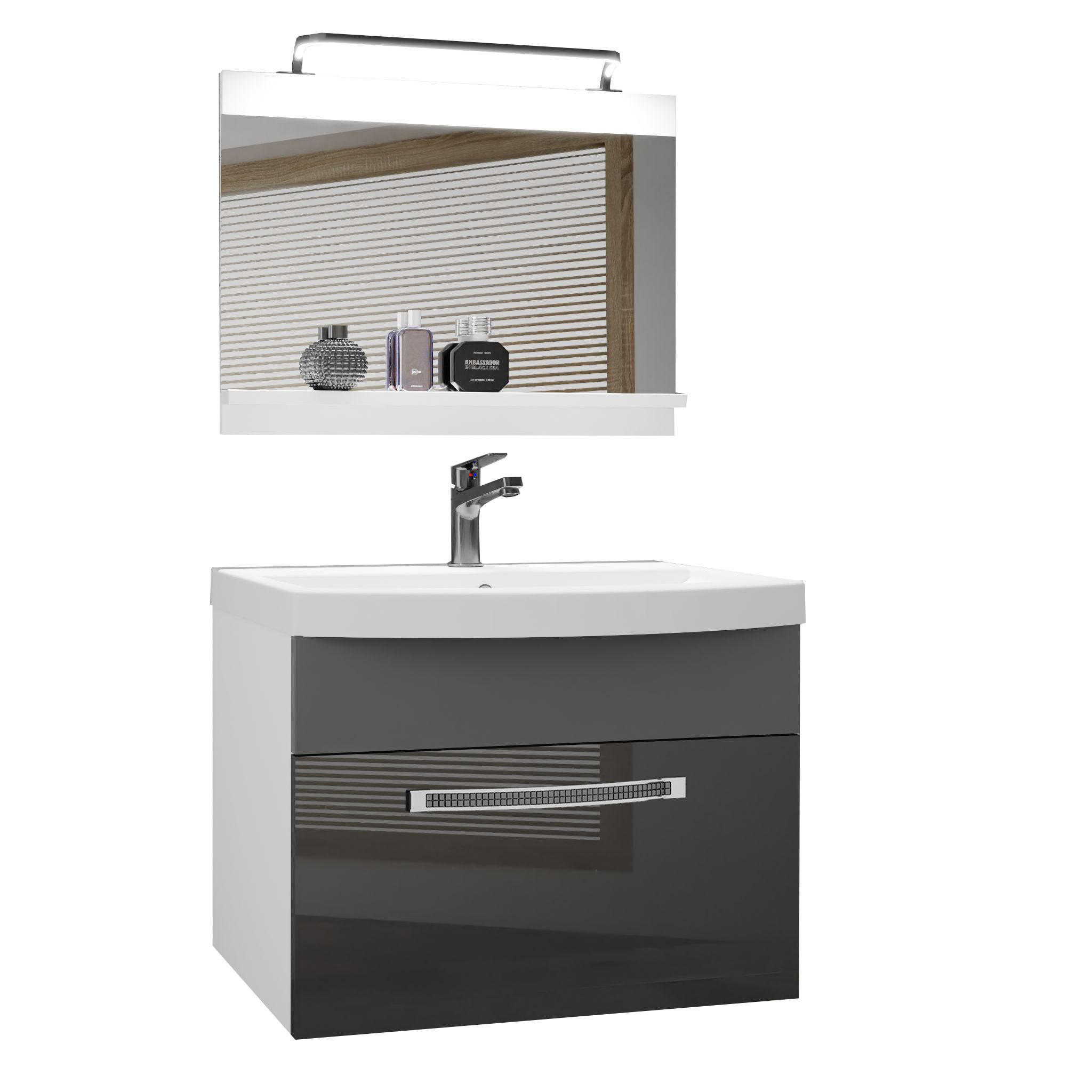 BADMÖBEL Badezimmer Grau / Grau, Glänzend und Matt - Silberfarben/Grau, Holz (60/51/40cm) - B BELINI GROUP