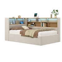 TAGESBETT 90/200 cm mit hydraulischem Stauraum, LED-Beleuchtung, USB- und Type-C-Anschluss, Samt, Beige - Beige, Textil (90/200cm) - Redom
