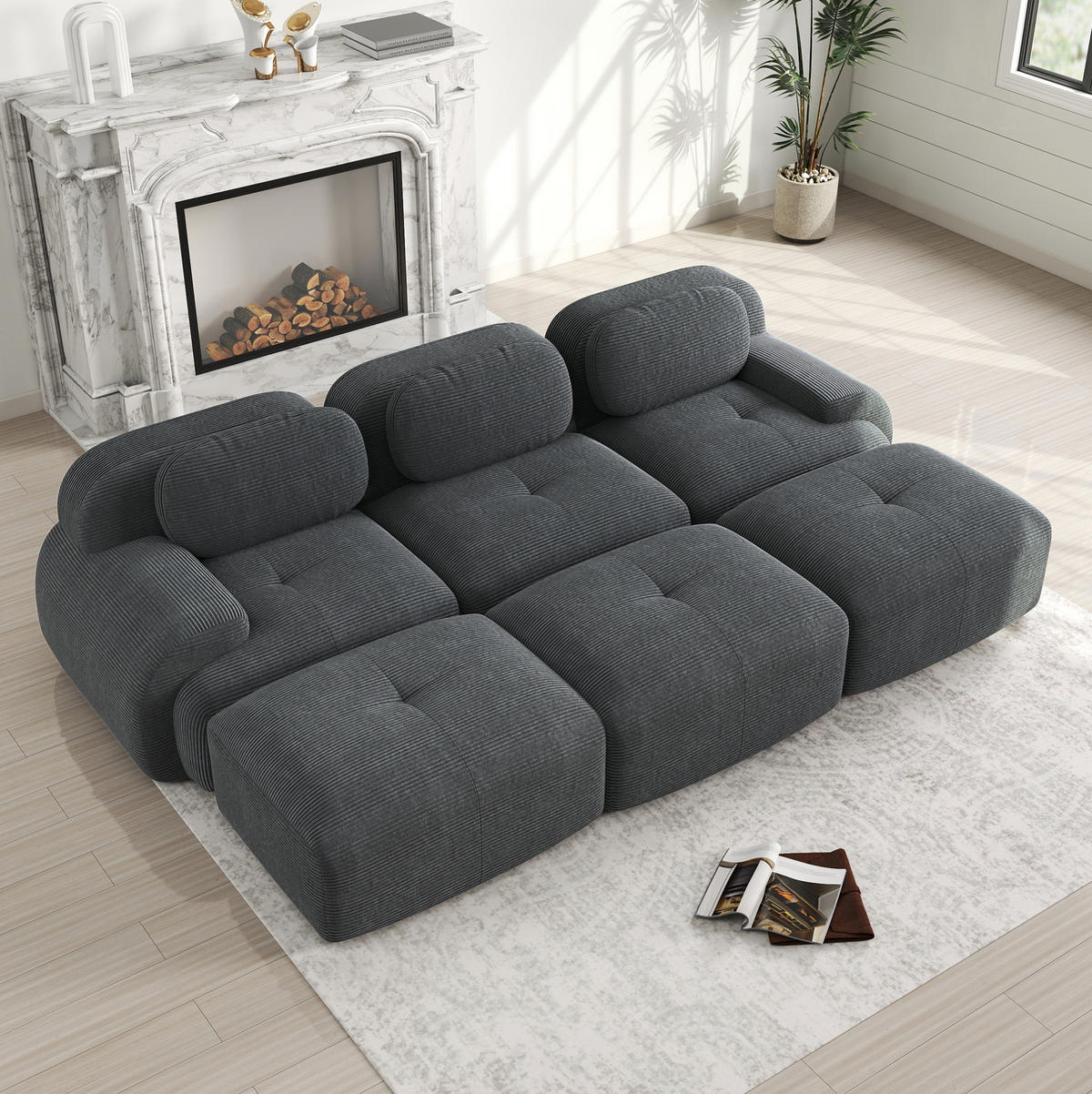 ECKSOFA 298/178/75 cm grau aus Cordstoff modular und montagefrei - Grau, Textil (178/298cm) - OKWISH