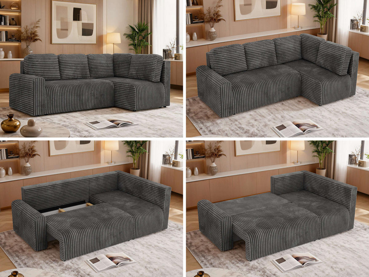 ROHOVÁ SEDAČKA NESSARO COR L - Šedá Manšestr - Pravá - šedá/černá, textil/plast (240/151cm) - MKS
