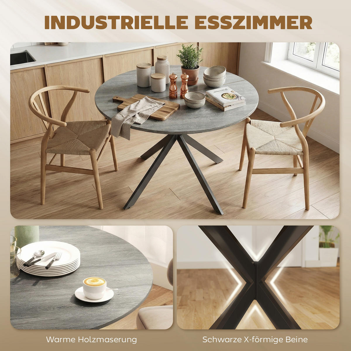 ESSTISCH Grau 100.0/100.0/75.0 - Grau, Holzwerkstoff (100/100/75cm)