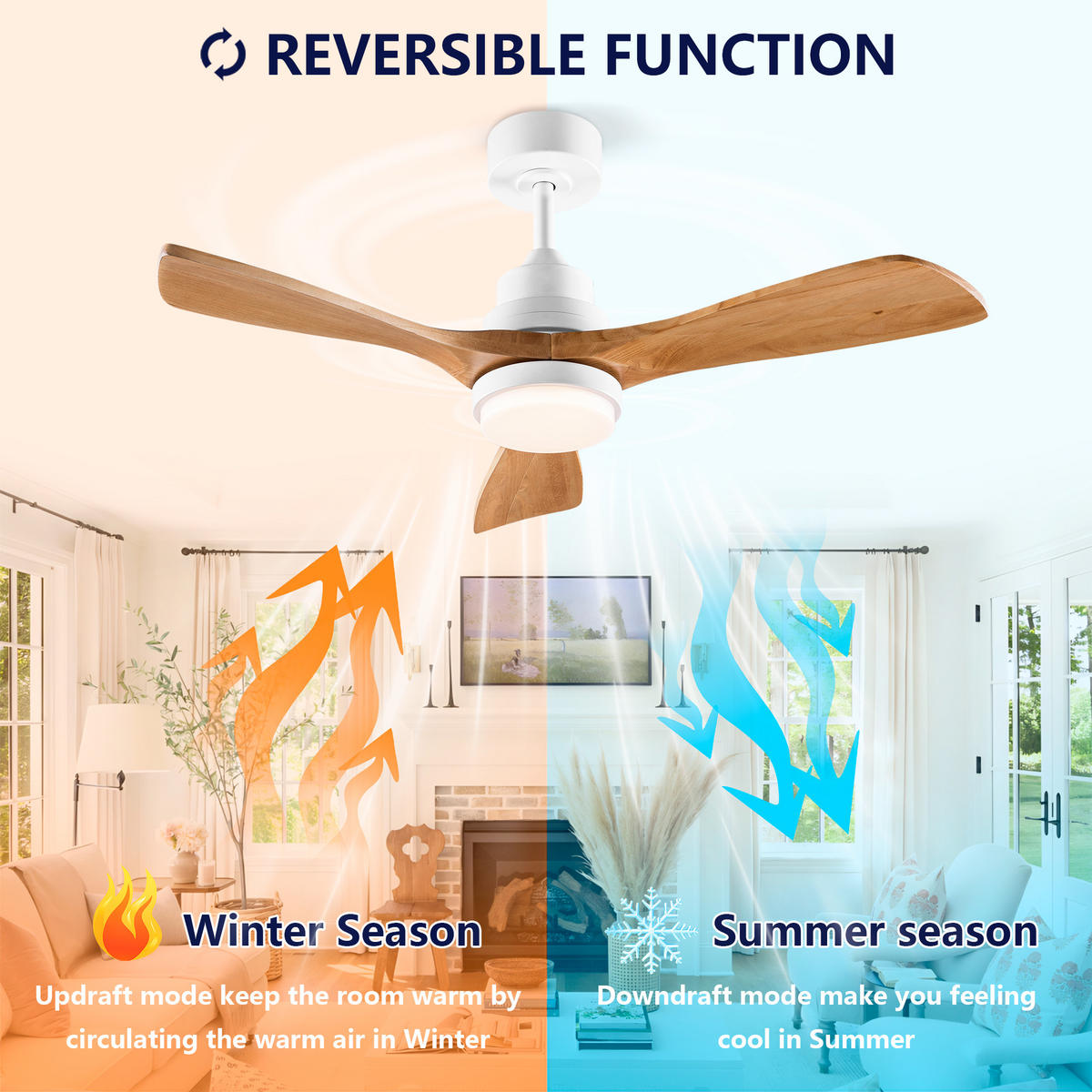 DECKENVENTILATOR DE-16241 42 Zoll mit Fernbedienung & reversibel Weiß & Holz - Naturfarben, Holz/Metall (107/107/37cm) - ComfortXL