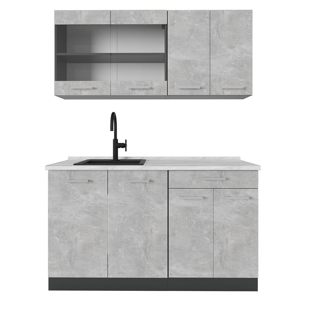 JEDNOTKOVÁ KUCHYNĚ R-Line Beton/antracit - šedá/antracitová, kompozitní dřevo (140/81.6/60cm) - Vicco