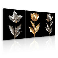 LEINWANDBILDER 3-es Set Abstrakt Blumen - Beige/Schwarz, Textil (90/40cm) - Muralo