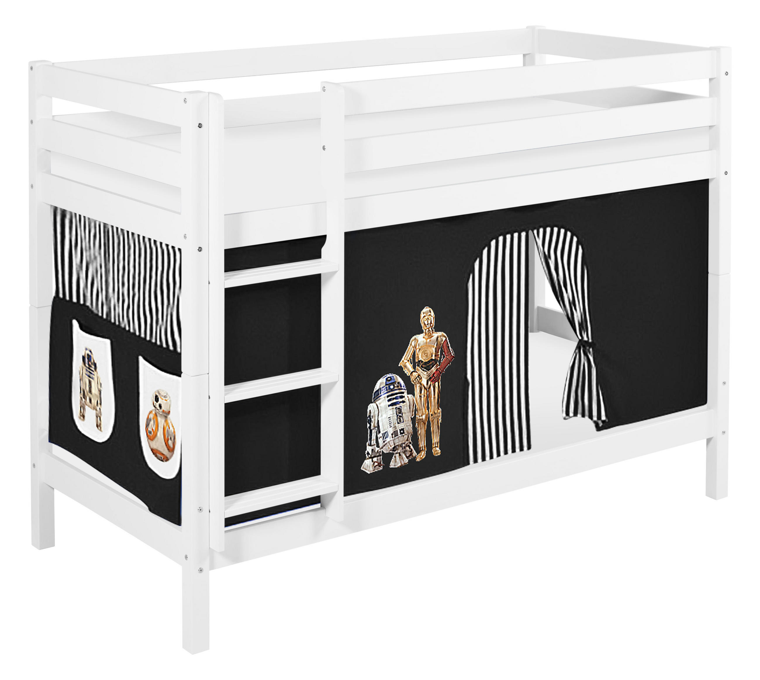 ETAGENBETT JELLE 90x200 cm Star Wars schwarz - Hochbett - inkl. Vorhang und 2 Lattenrosten - Weiß, Holz - Lilokids