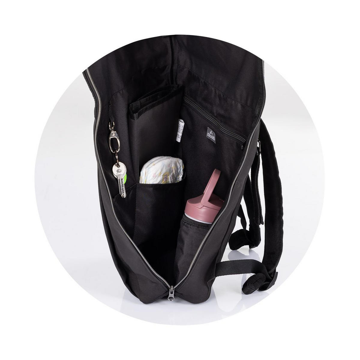 WICKELTASCHE CHRBL026 schwarz kompakt faltbar, Rucksackfunktion, Wickelauflage, Thermotasche - Schwarz, Textil (14/53/41cm) - Chipolino