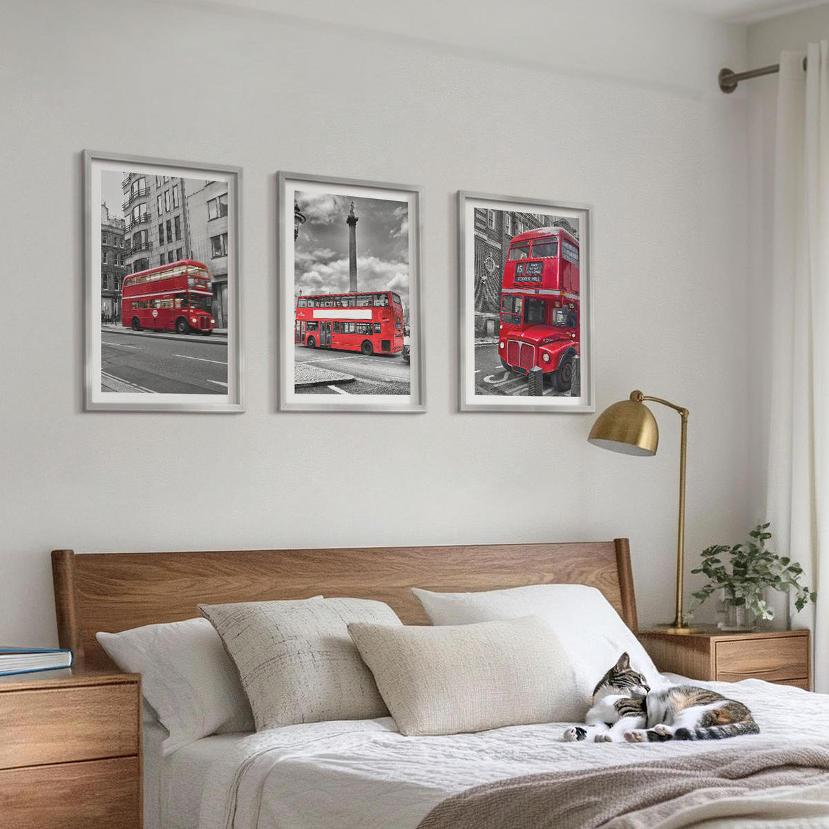 WANDBILDER 3er Set - 40x60 cm Silberner Rahmen - Rote Busse in London - Silberfarben, Kunststoff (40/60cm) - ArtPrintCave
