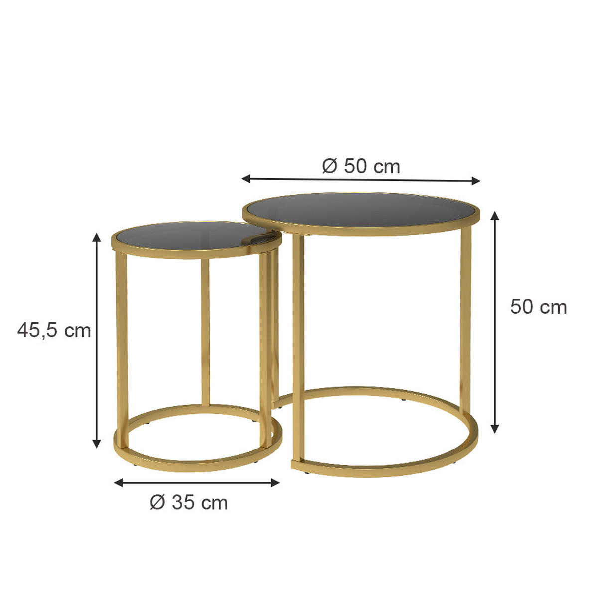 BEISTELLTISCH-SET Sevilla Schwarz 50 x 45,5 cm 2er Set - Schwarz, Glas (45.5/50/35cm) - Vicco