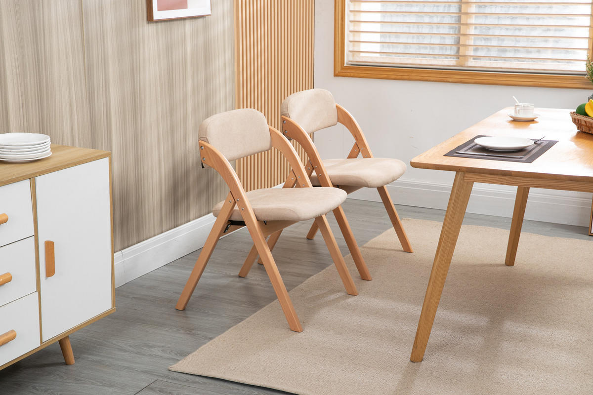KLAPPSTUHL DE-36260 2er-Set mit gepolstertem Sitz Khaki - Sandfarben, Holz (54/60/79cm) - ComfortXL