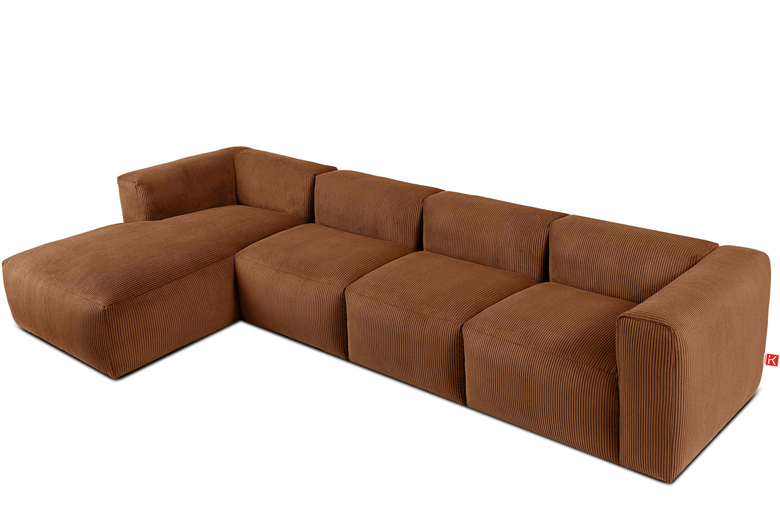 ECKMODULSOFA-LINKS BUFFO 6-Sitzer mit extrem weicher Sitzfläche, Kordstoff, ore - Orange, Textil (377/180cm) - KONSIMO®