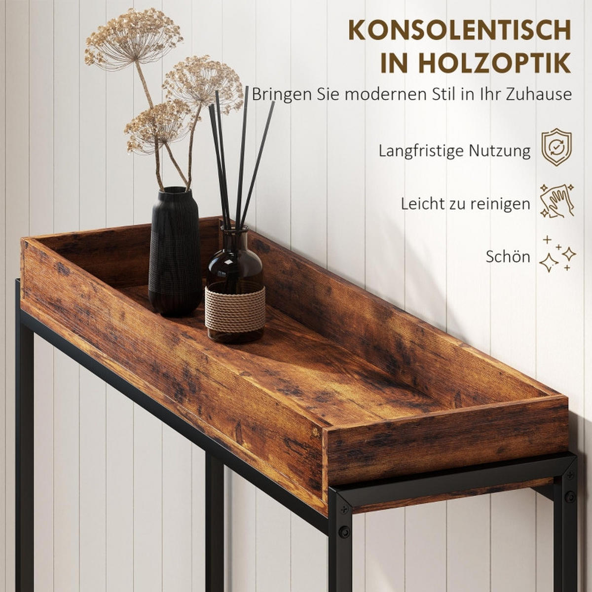KONSOLENTISCH 100/30/91 cm rustic braun aus Holz mit Schutzgitter - Braun, Holz (100/30/91cm) - OKWISH