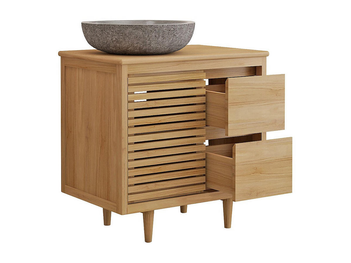 EINZELWASCHTISCH - 80 cm x 55 cm - holz - naturfarben hell Toraja - Naturfarben, Holz (80/80/55cm) - Vente-Unique