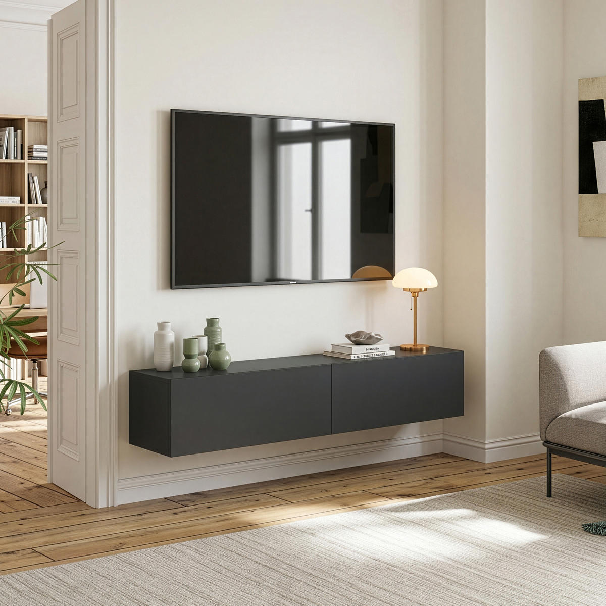 HÄNGELOWBOARD Evaton - Dunkelgrau, Holzwerkstoff (160/30/31.5cm) - [en.casa]