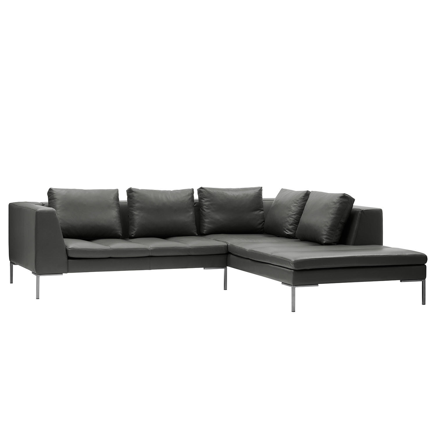 ECKSOFA mit Ottomane - Chromfarben/Grau, Leder/Metall (255/230cm) - home24