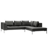 ECKSOFA mit Ottomane - Chromfarben/Grau, Leder/Metall (255/230cm) - home24